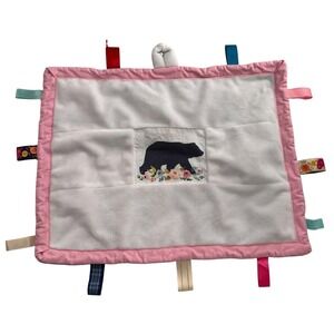 Bear Silhouette Baby Lovey Blanket Flower Design 17"x14"‎ Soft Plush Ribbon Tag